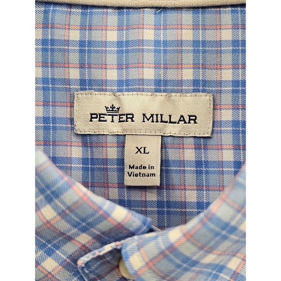 Men's XL Peter Millar Pink Blue‎ Plaid Long Sleeve Button Pocket Dress Shirt Top - Picture 3 of 7